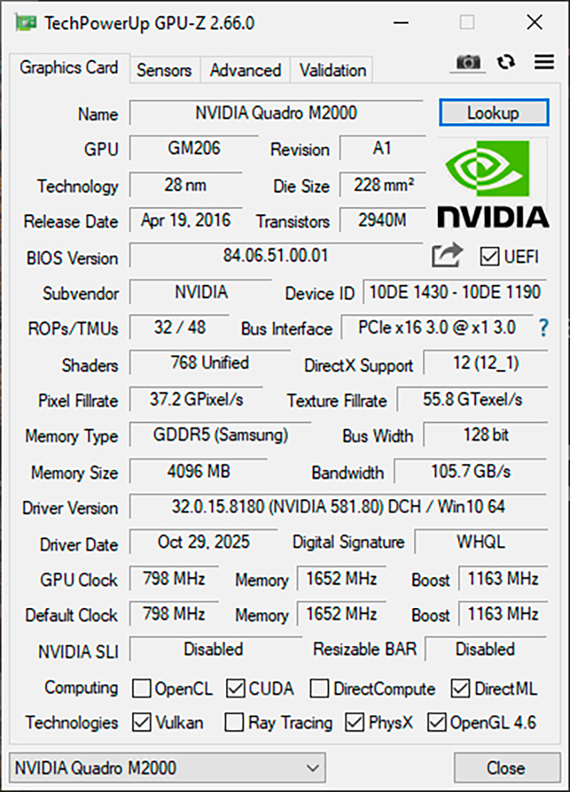 NVIDIA Graphics Quadro M2000 - 4GB GDDR5, PCI-E - 5