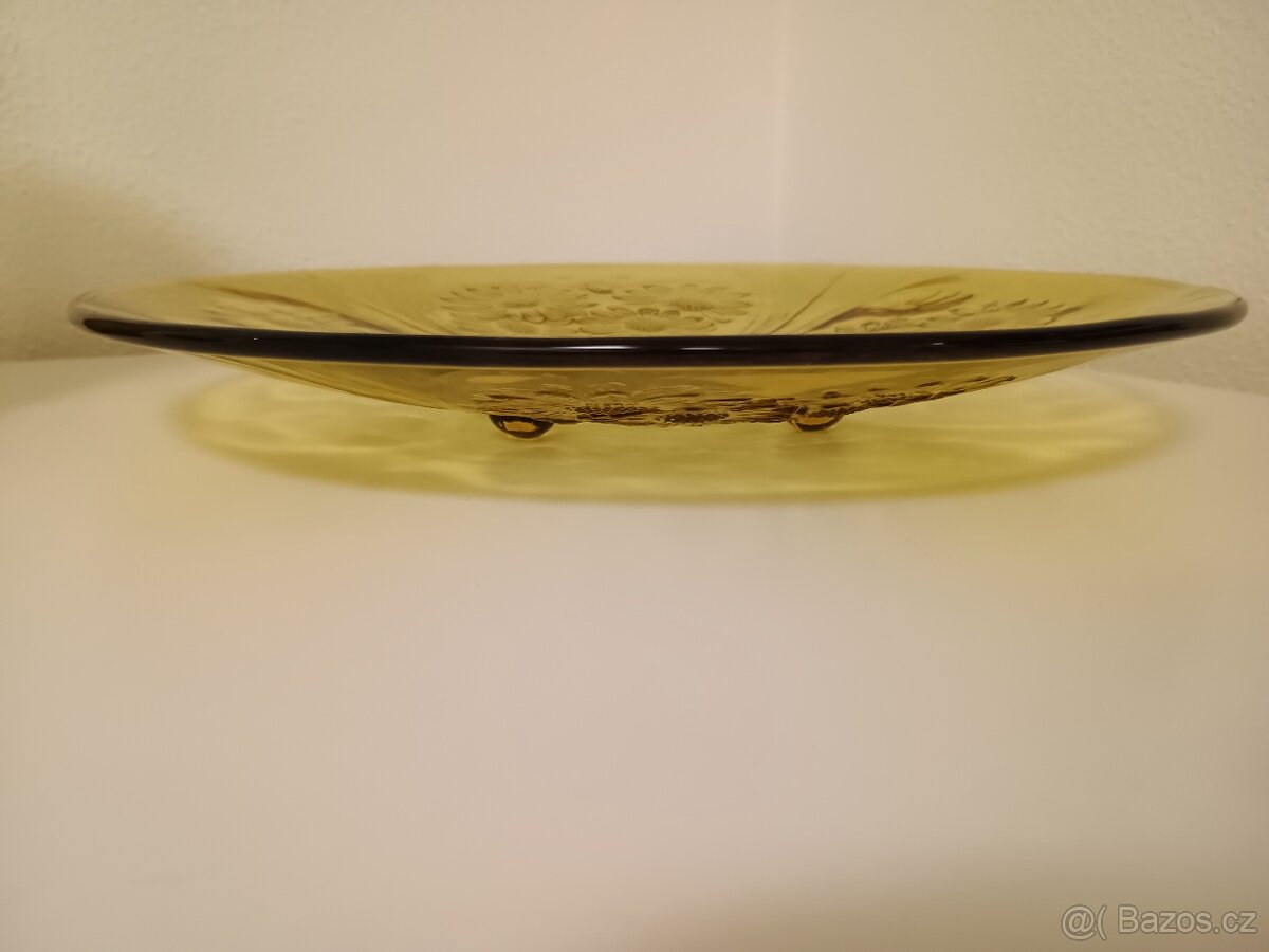 Váza medové sklo kopretiny + talíř - 5