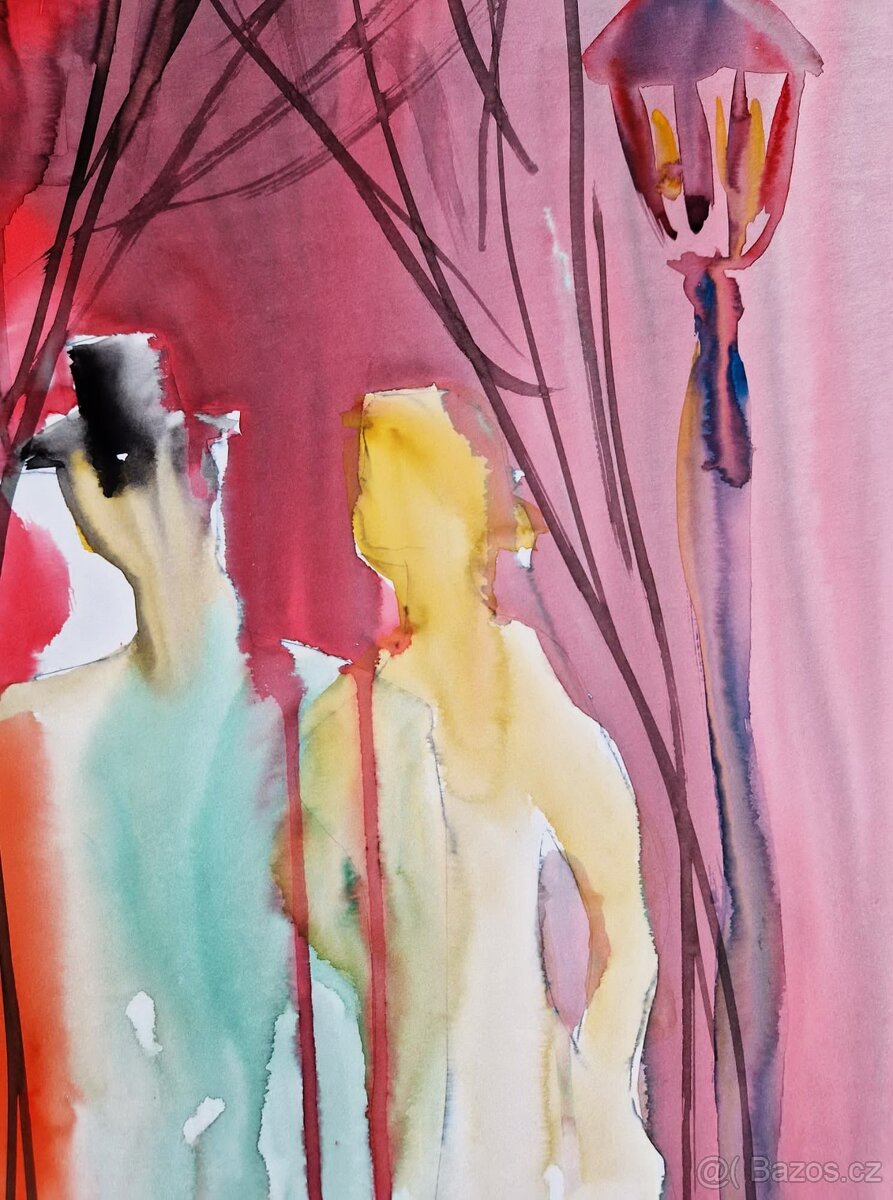 MOSHE LEIDER - Ľudia, /Moderný figuratívny akvarel/ - 5