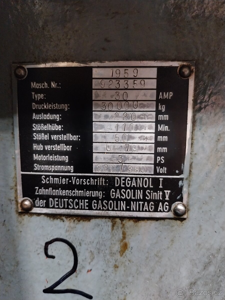 PRODÁME Excentrický lis Gasolin AMP30 - 5