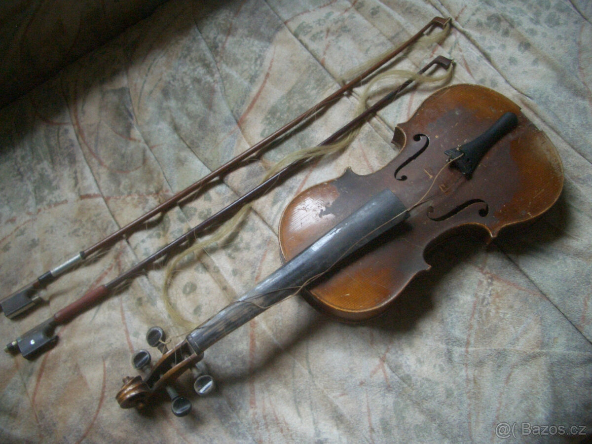 Staré housle vč. 2 smyčců a pouzdra k renovaci či do sbírky - 5