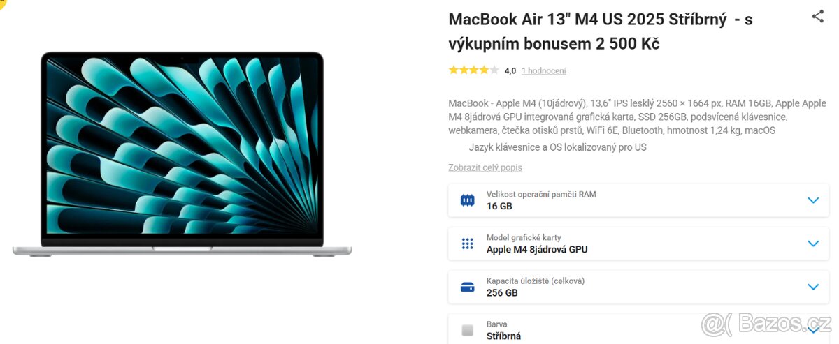 MacBook Air 13" M4 - Jako nový, stříbrná barva - 5