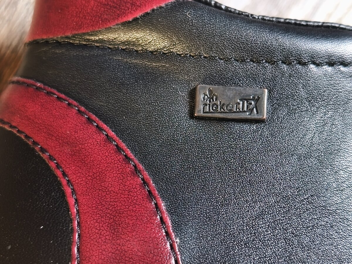 Teplé kožené vínovočerné boty RIEKER v.38-top stav - 5