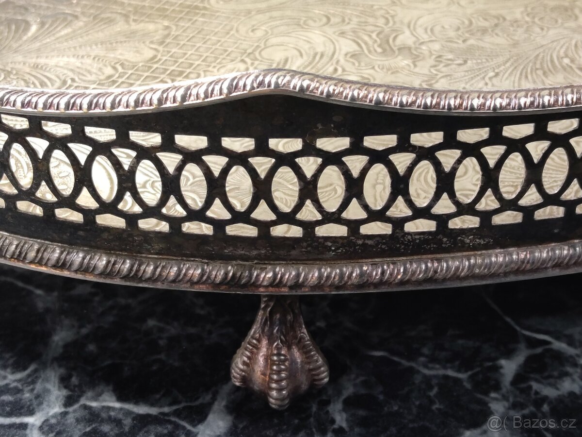 ALPAKA Starožitný okrasný oválný tác. 883g, 36cm x 24cm - 5