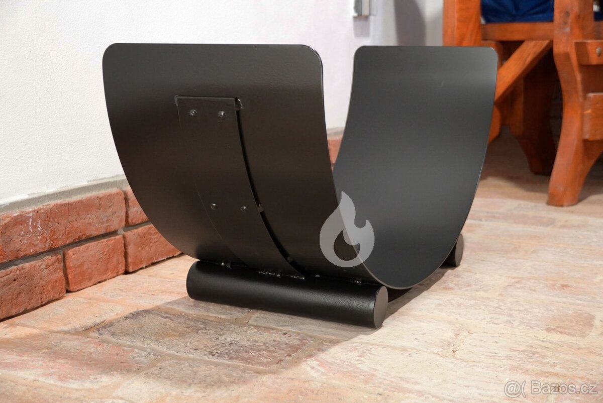 Stojan na dřevo ke krbu, kovový 84x40x30 cm, kolébka U-rampa - 5