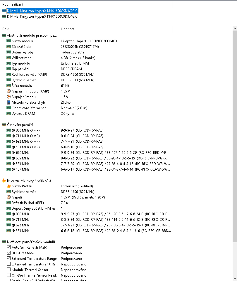 2x 4gb ddr3 Hyper X do PC. Komplet : 500kč - 5