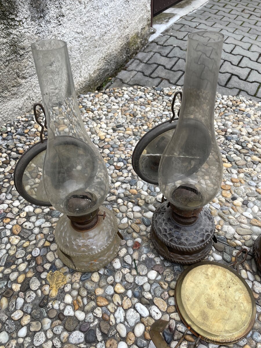 Prodám starožitné retro petrolejové lampy, nálezový stav - 5