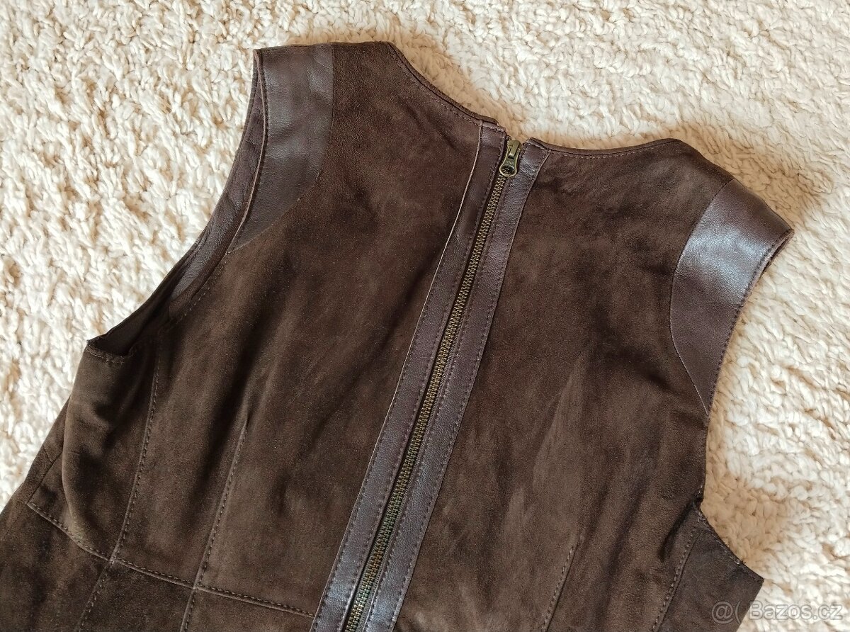 Dámské kožené hnědé šaty, vel. 40, jak NEW - 5