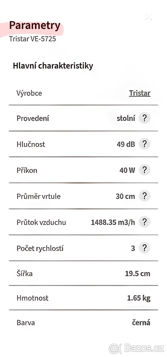 Stolní ventilátor -"TRISTAR". NOVÝ Původní balení. 30 cm - 5