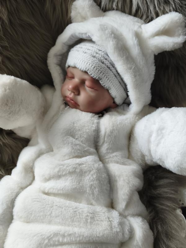 Bílá, chlupatá kombinéza pro novorozence - 5