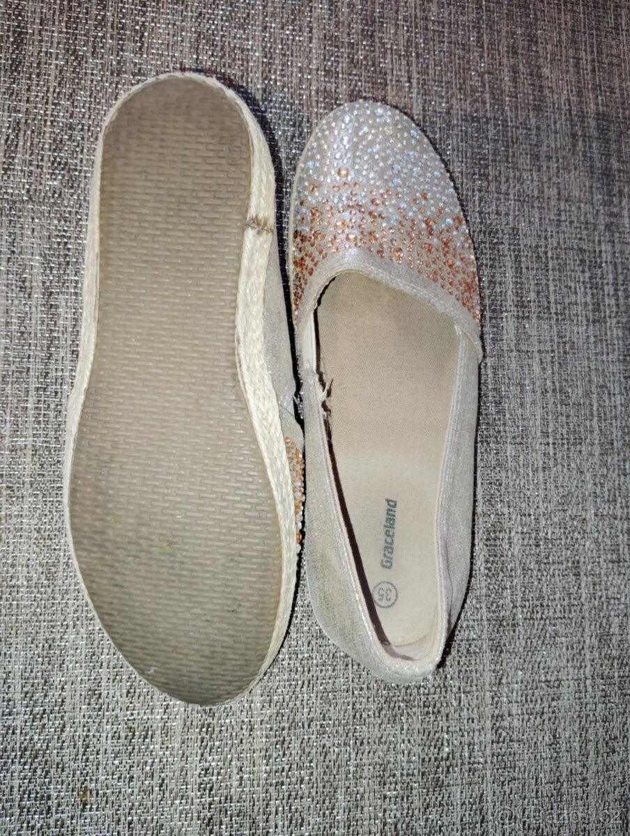 Zlaté boty s kamínky, espadrilky - 5