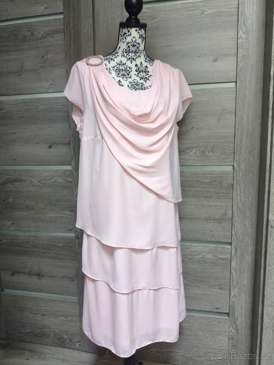 Růžové šifonové šaty vel. 48 - 5