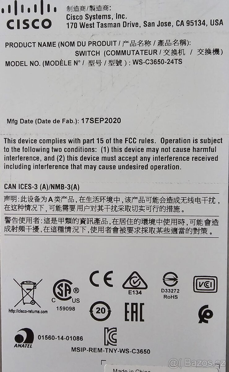 WS-C3650-24TS plně funkční, celkem 3ks - 5