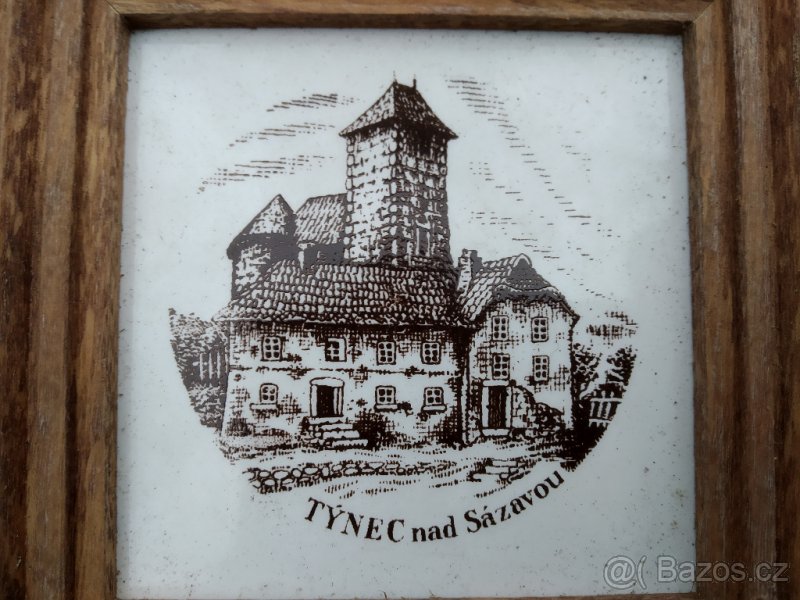 Miniatura Týnec nad Sázavou, zarámovaná v mahagonovém dřevu. - 5
