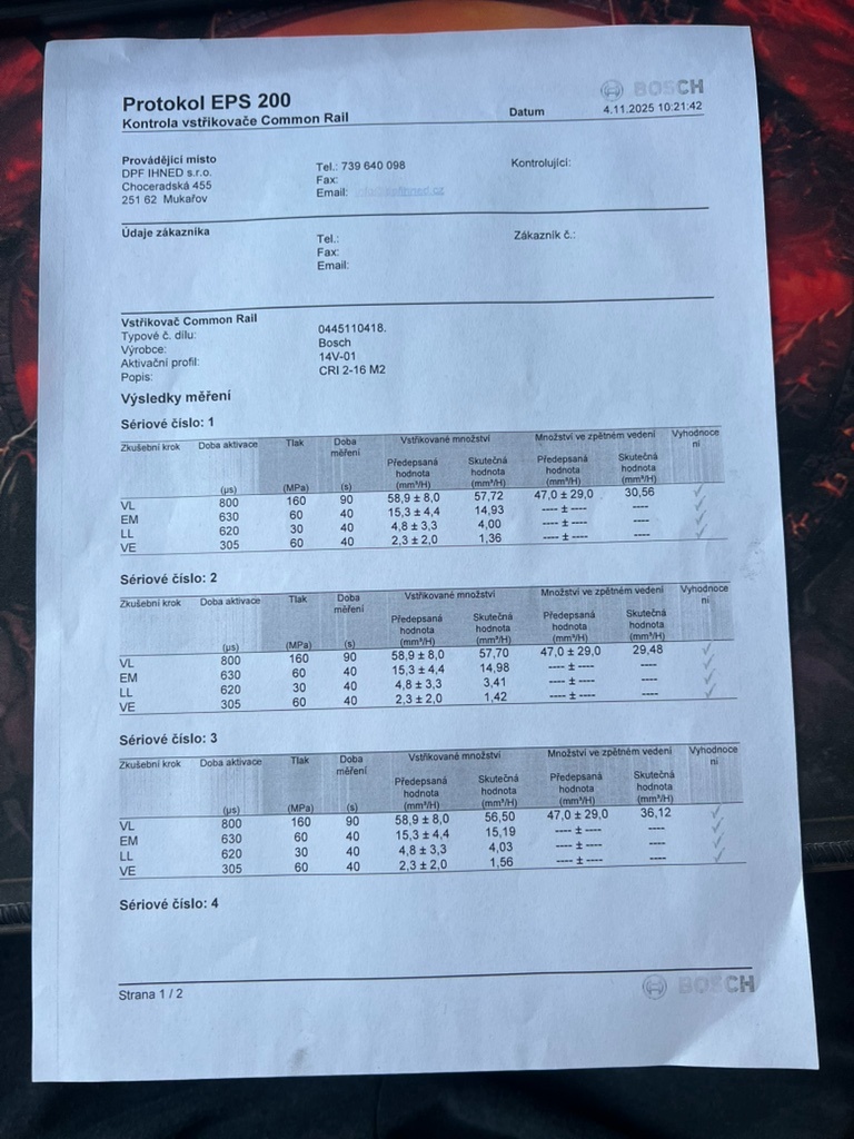 ORIGINÁLNÍ VSTŘIKY BOSCH Common Rail 0445110418 - 7000km - 5