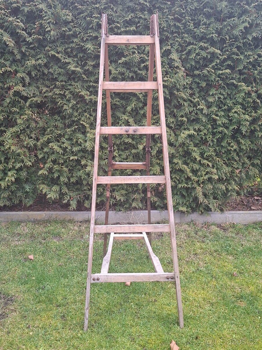 dřevěné štafle rozkládací velmi staré - 5