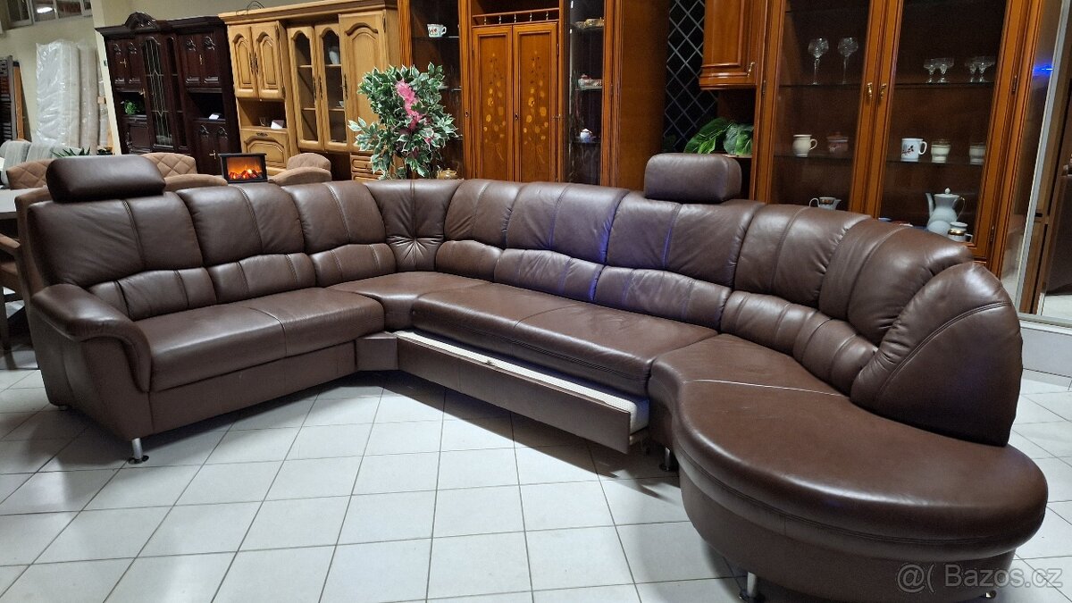 Rozkládací Kožená sedací souprava - 5