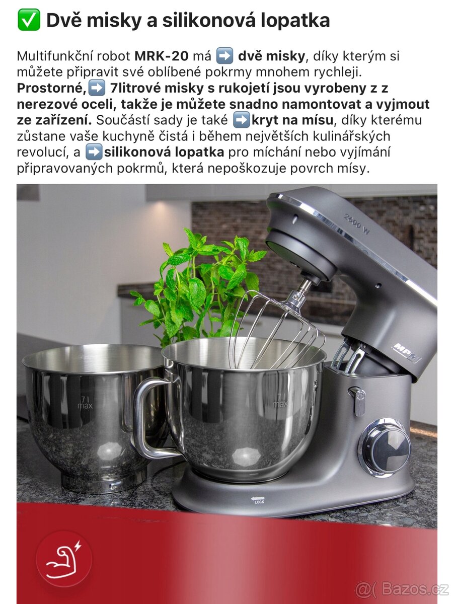 Kuchyňský planetární robot 2 misky v sadě MPM MRK-20 2600 W - 5