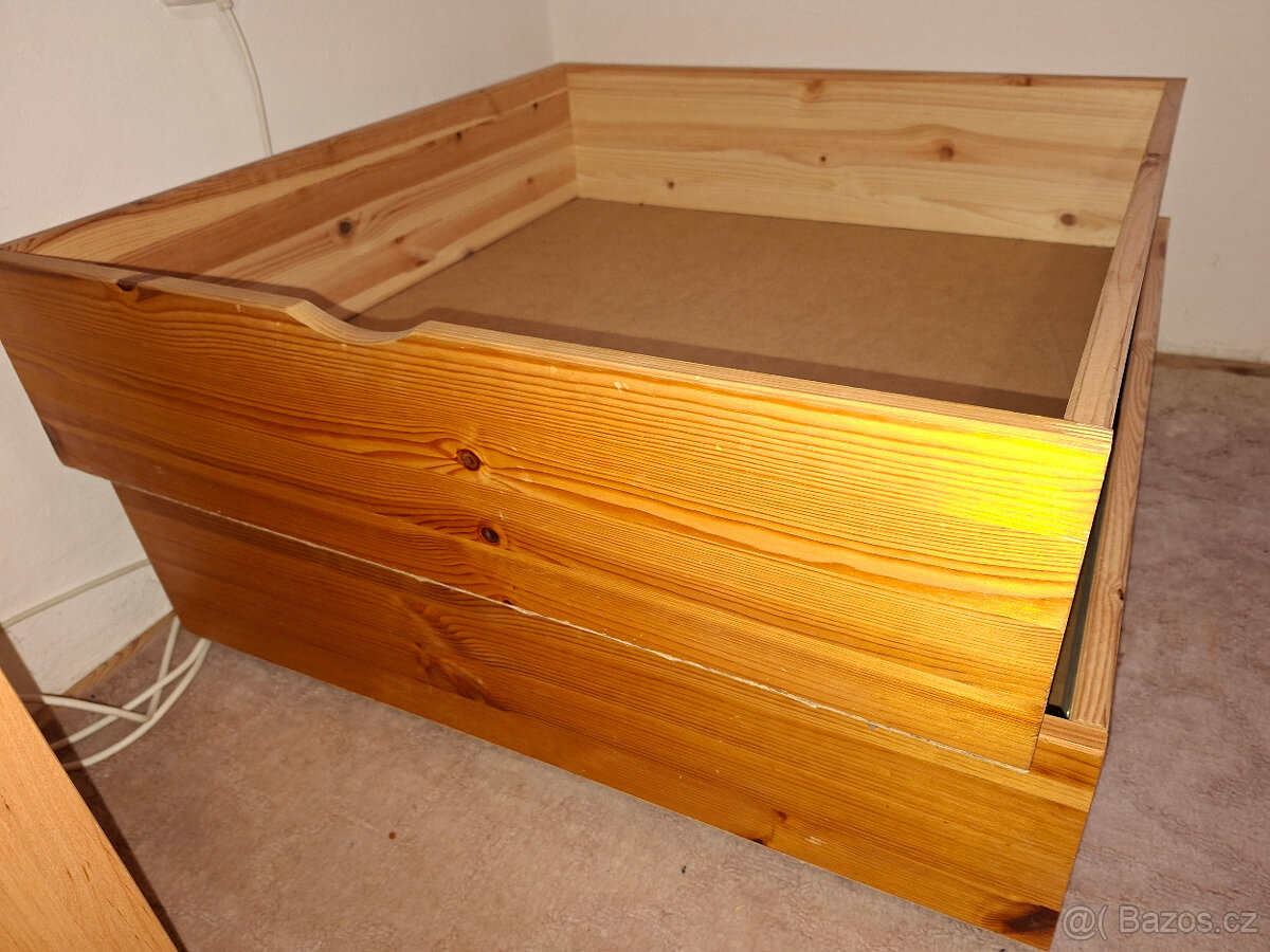 Dětská postel se zábranou + 2 úložné šuplíky - borovice - 5