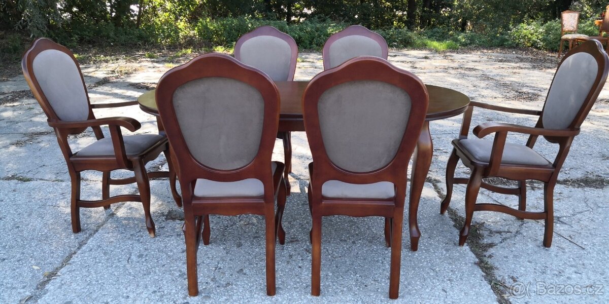 Masivní rozkládací stůl+6 židlí - 5