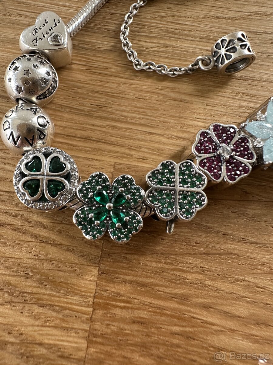 Zelený pavé čtyřlístek na Pandora náramek - 5