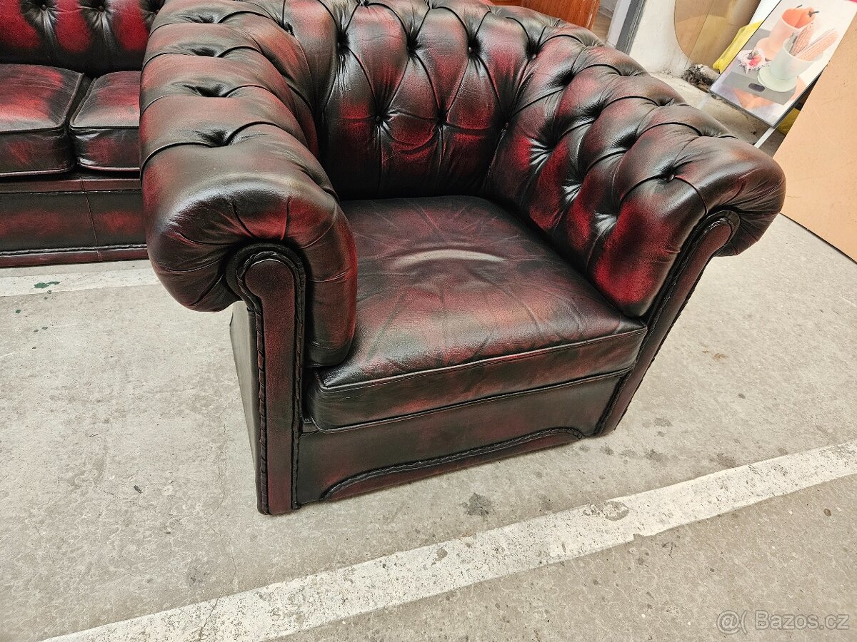 CHESTERFIELD ŠTÝL 3+1+1+UŠÁK KRESL,ZNÍŽENÁ CENA - 5