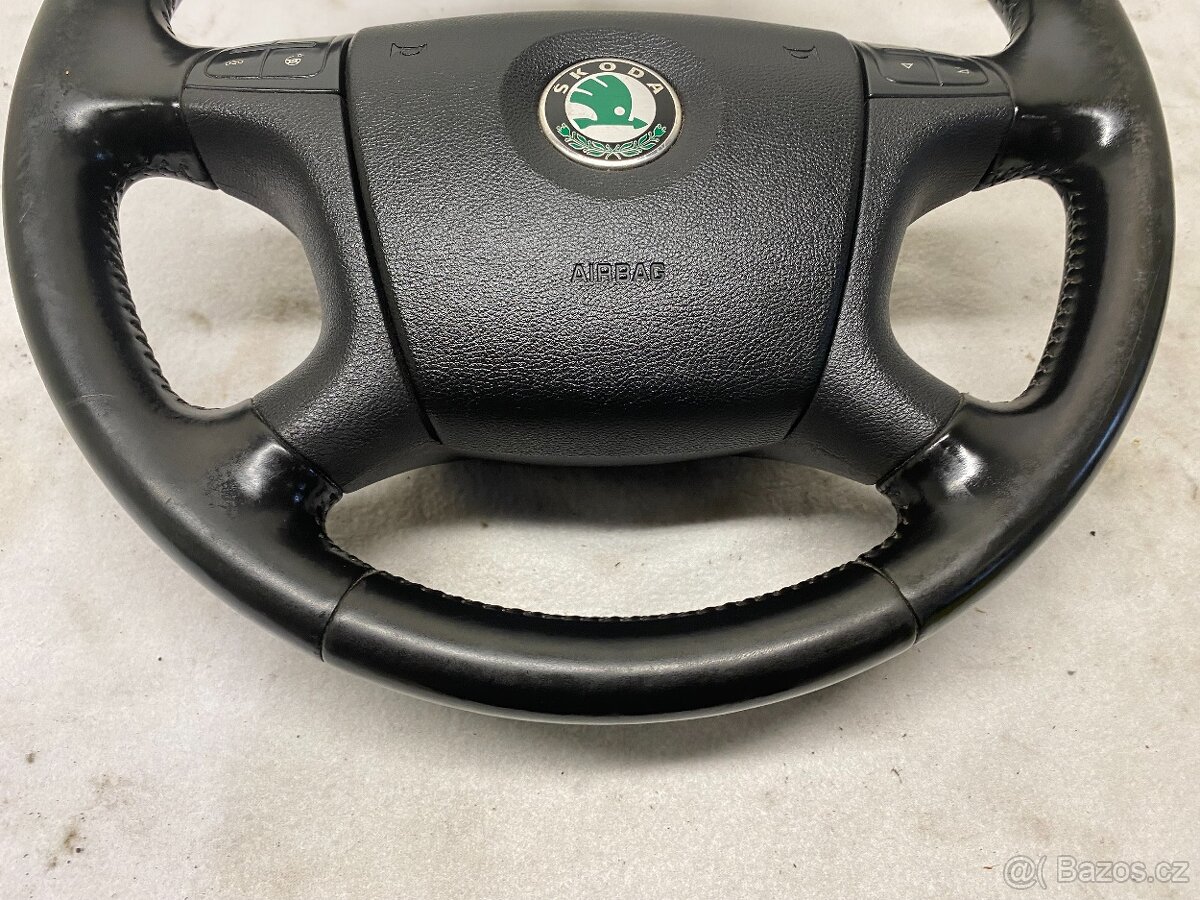 ŠKODA OCTAVIA 2 04-13- KOŽENÝ MULTIFUNKČNÍ VOLANT S AIRBAGEM - 5