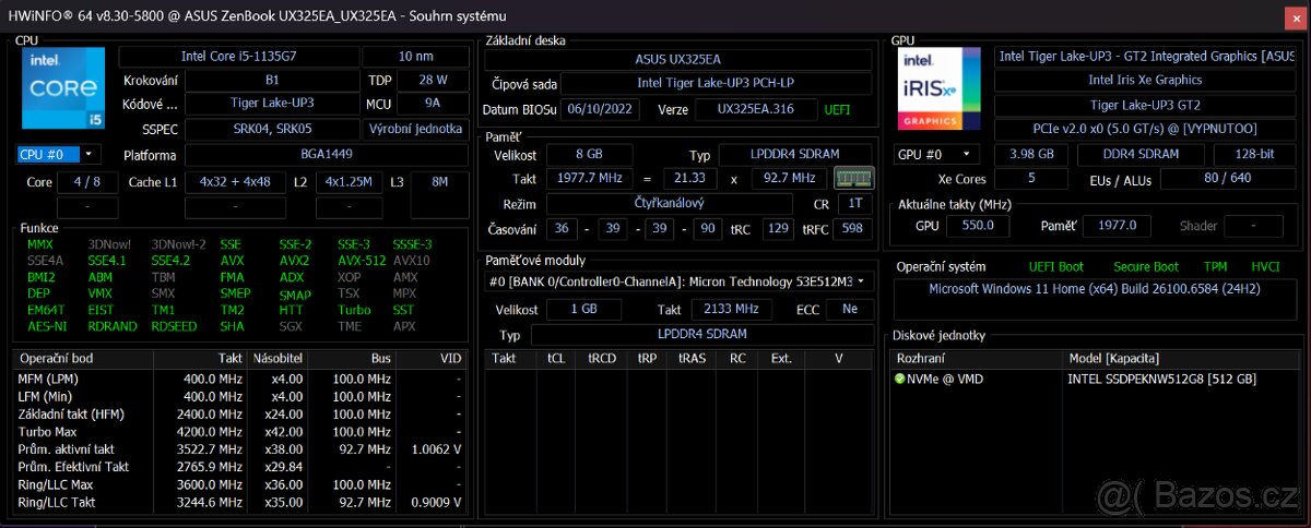 Asus Zenbook 13, Core i5, 512GB SSD, Win11, záruka - 5