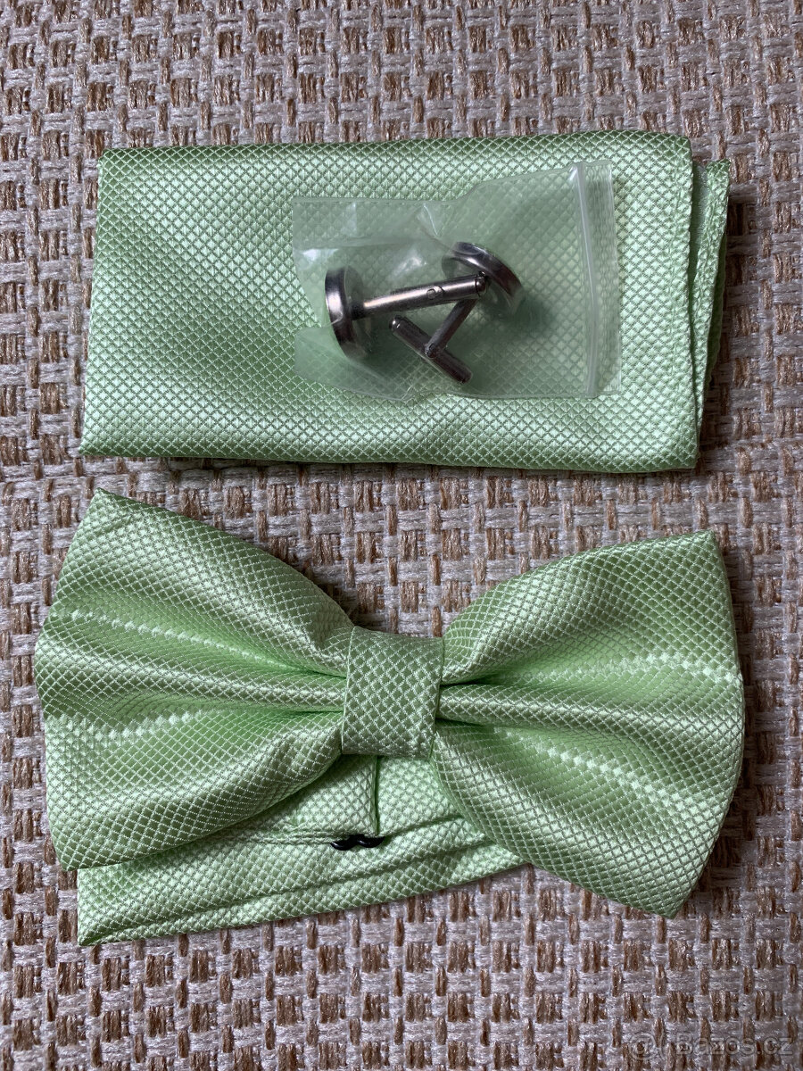 Pánský set motýlek+kapesníček, zelený odstín - 5