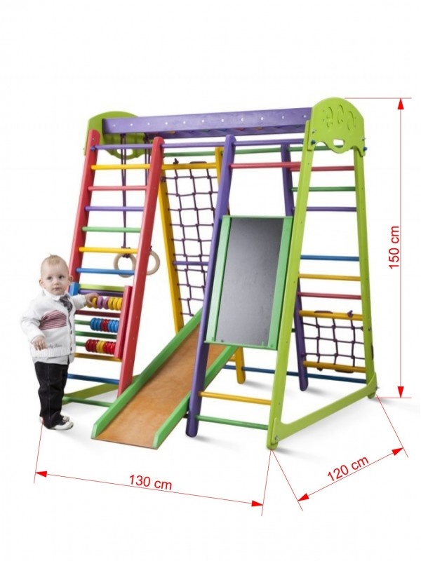 Dětské domácí dřevěné hřiště a prolézačka, šplhací sítě - 5