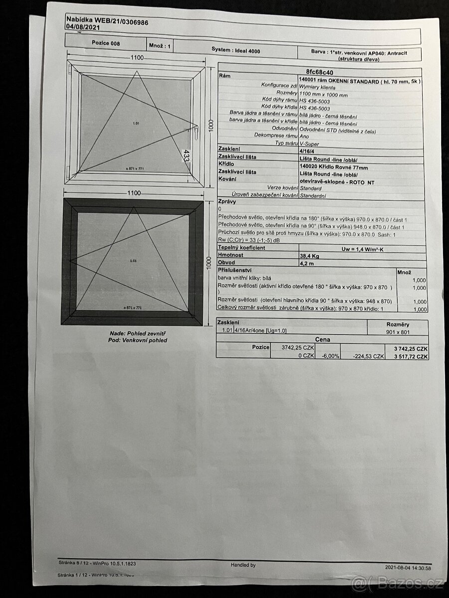 Prodám okna dvojsklo značky Decco EkoSun83 Antracit. 2021 - 5