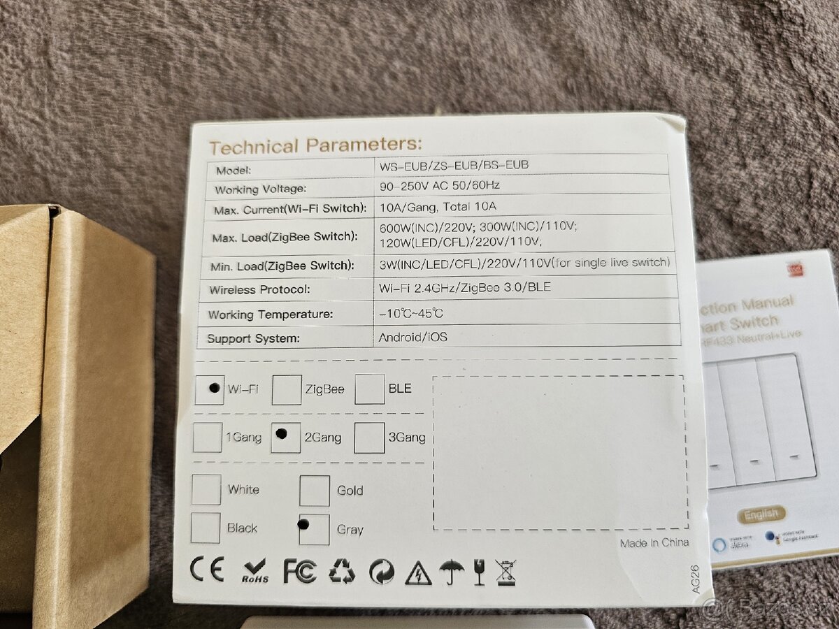 MOES smart Dvojitý Vypinač WIFI+RF433 switch - 5