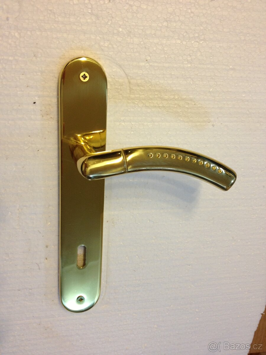 Dveřní klika / kování, zlatá lesk, rozteč 90mm /23ks - 5