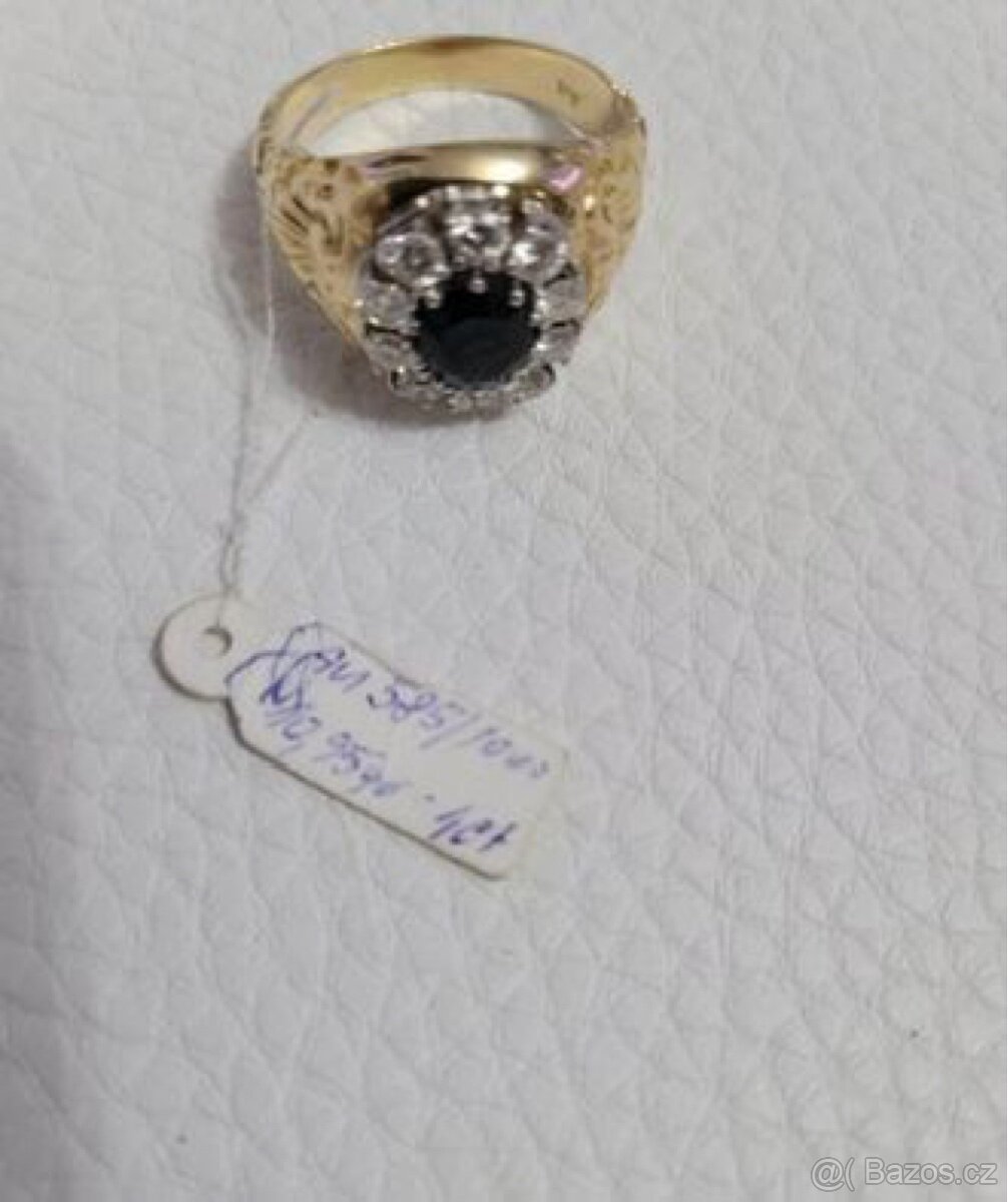 Zlatý prsten s Brilianty a Safírem - 5