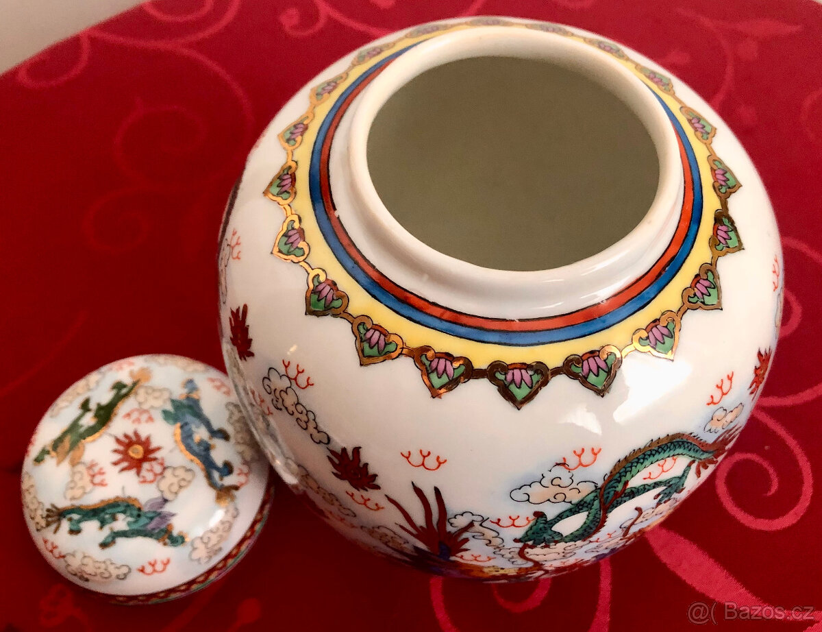 Porcelánová čínská dóza s víčkem, obsah 1,2 litru - 5