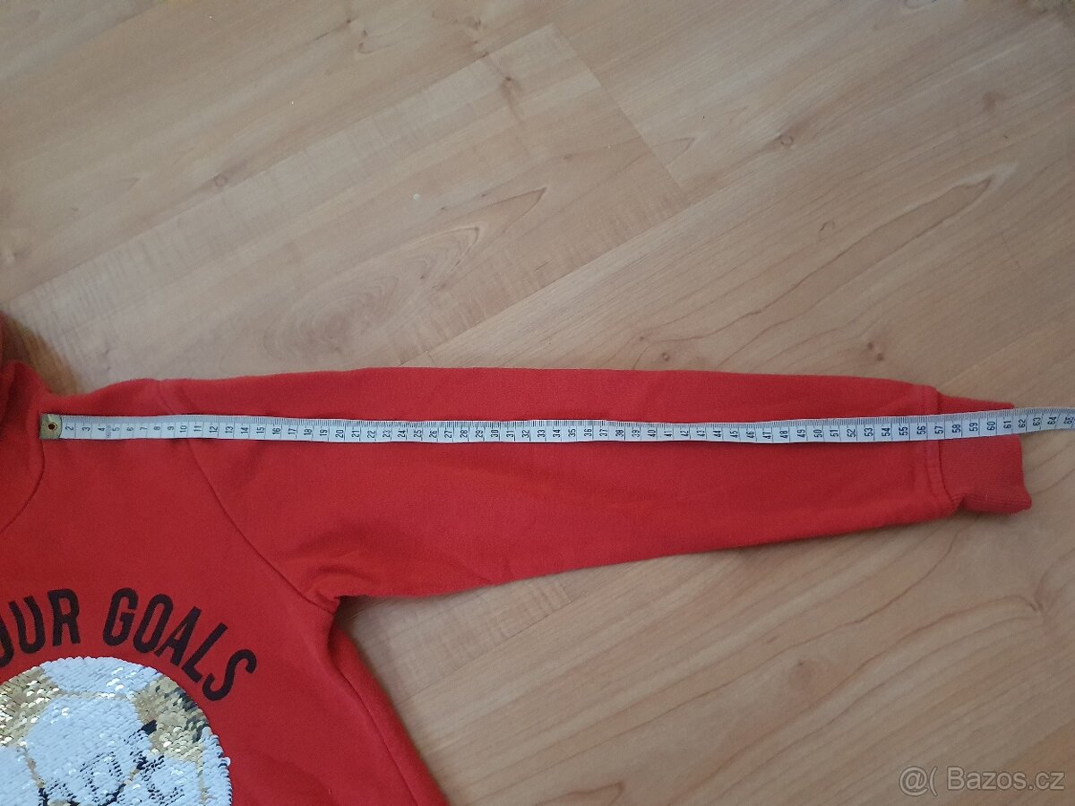 Mikina červená 134/140 H&M s kapucí - 5