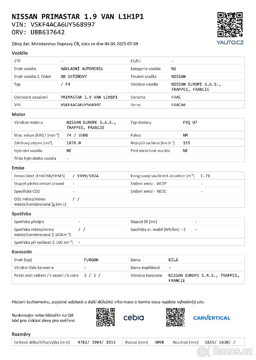 Prodám Nissan Primastar( Renault Trafic) - 5
