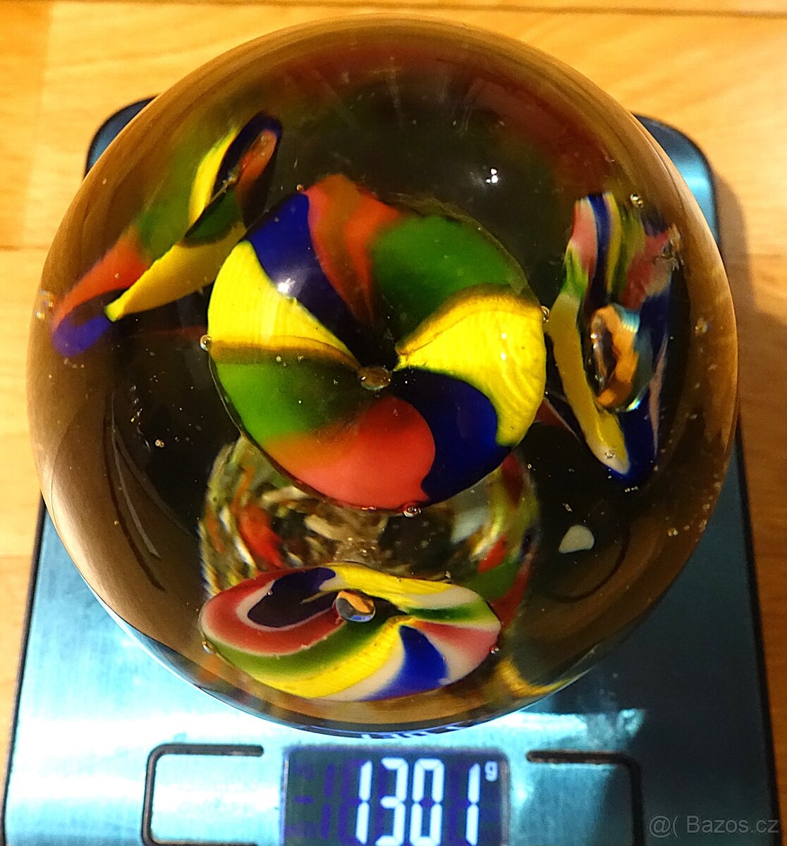 Velká těžítko z hutního skla ruční výroba vícebarevné květy - 5