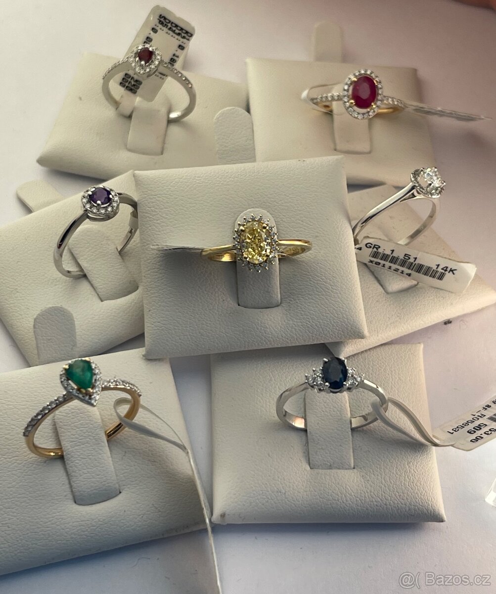 Zlatý prsten Briliantový + rubín - 5