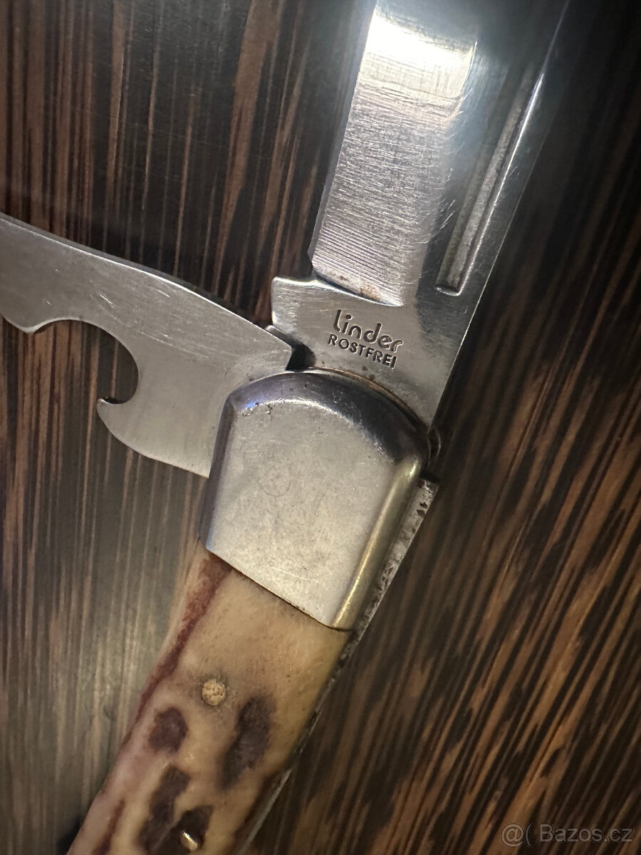 RETRO lovecný nůž z parohu s pilkou, značený - 5