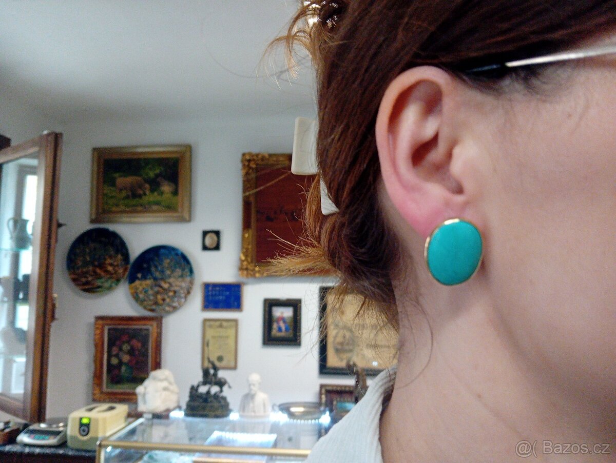 IMPOZANTNÍ ZLATÉ NÁUŠNICE S TYRKYSY - 5