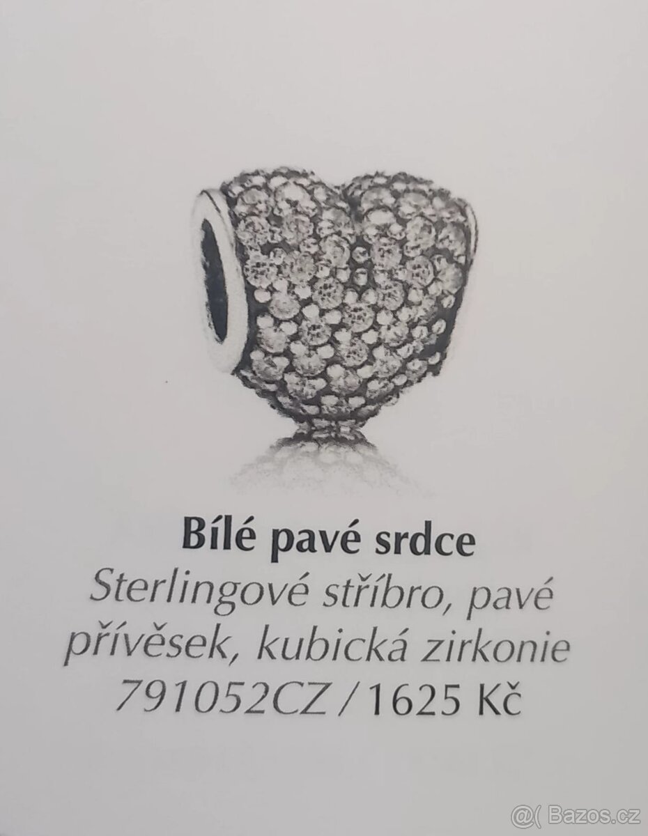 Stříbrný přívěsek originál Pandora Bílé pavé srdce - 5