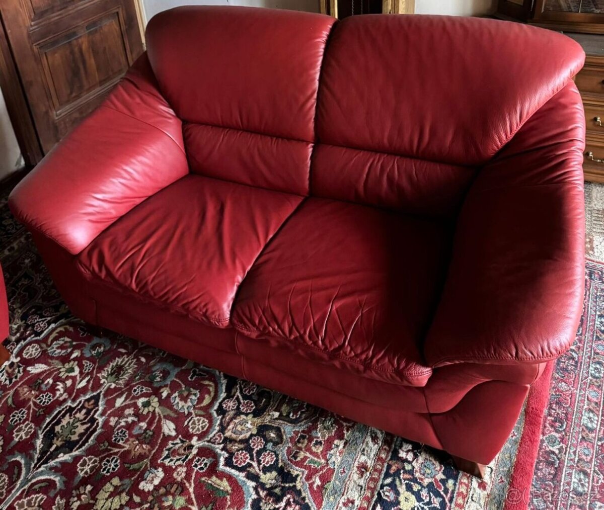 Červená kožená sedací souprav 3+2+1, 5273 - 5
