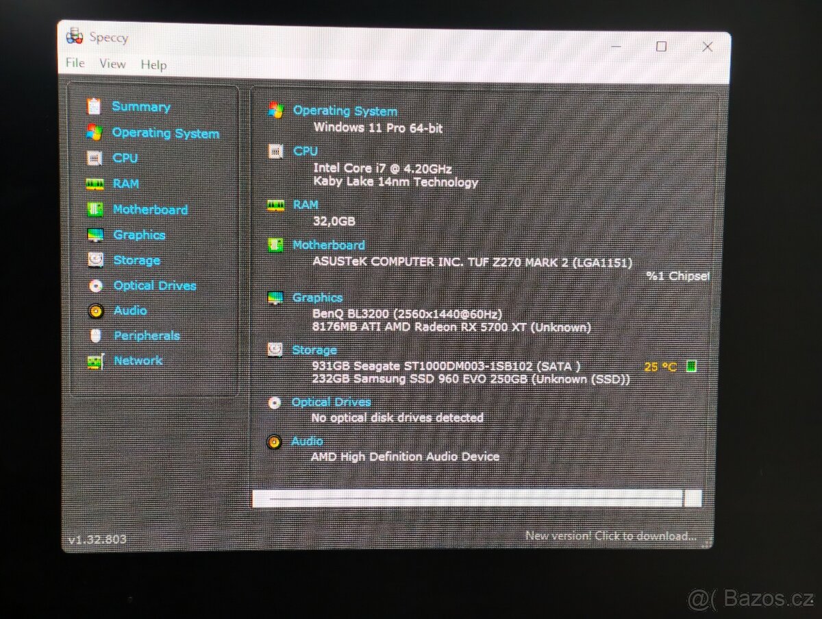 Herní PC Intel i7 7700K, 5700xt, 32GB Ram, 250gb SSD+1tb - 5