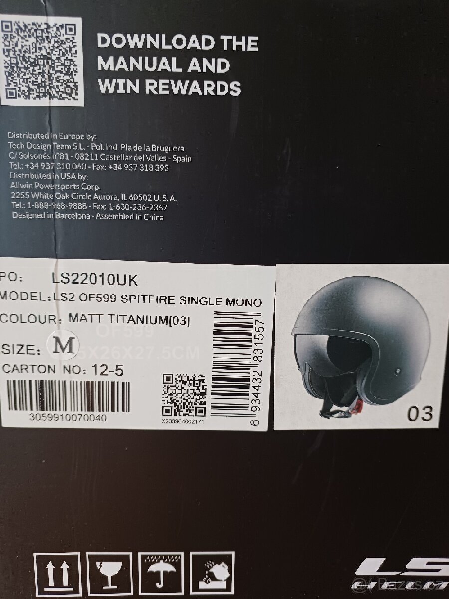 Nová přilba LS2 OF599 SPITFIRE SINGLE MONO, vel. M - 5
