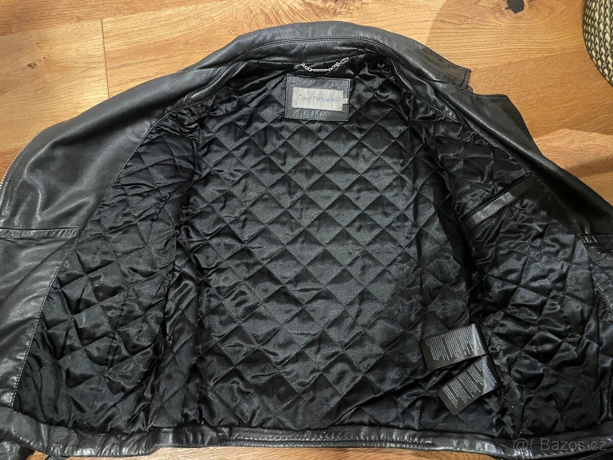 Calvin Klein Jeans – černá KOŽENÁ biker bunda z jehněčí kůže - 5