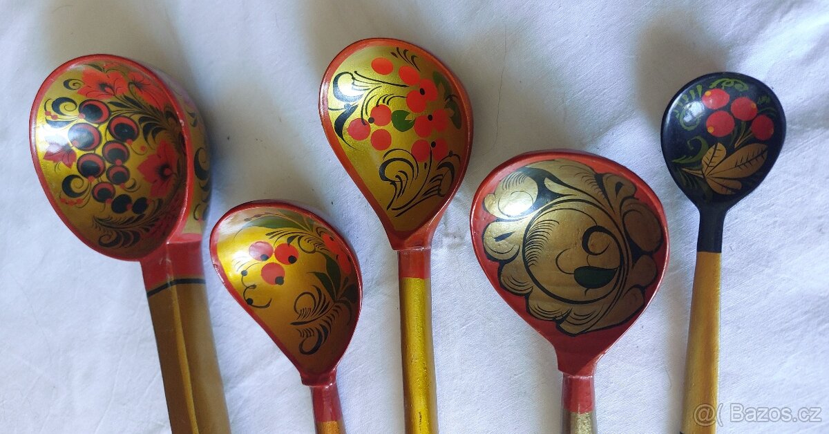 Chochloma - dřevěné ručně vyráběné a zdobené nádobí - 5