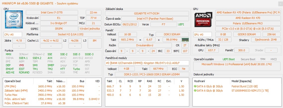 Herní PC i7-3770 / RX 470 8GB / 16GB RAM / SSD+HDD - 5