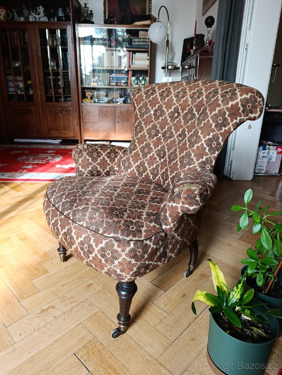 Starožitne kreslo na kolečkach, ušák 1800+ - 5