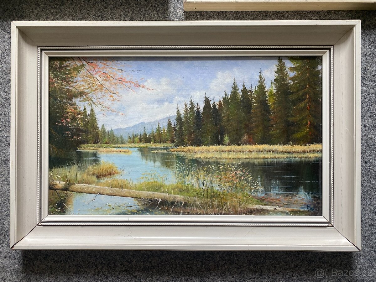 obraz starý obraz olejomalba krajinka obraz Šumava - 5